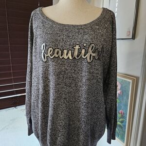 Torrid Gray Sweater with Silver 'Beautiful' Detail